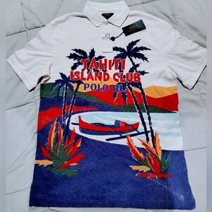 Polo by Ralph Lauren White Multicolor Tahiti Island Club Graphic Polo Medium NWT